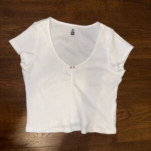 White V-Neck Ribbed Women's Crop Top